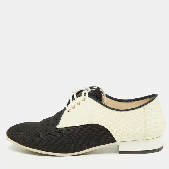 Chanel Black/cream Fabric Cc Lace Up Derby Size 35.5